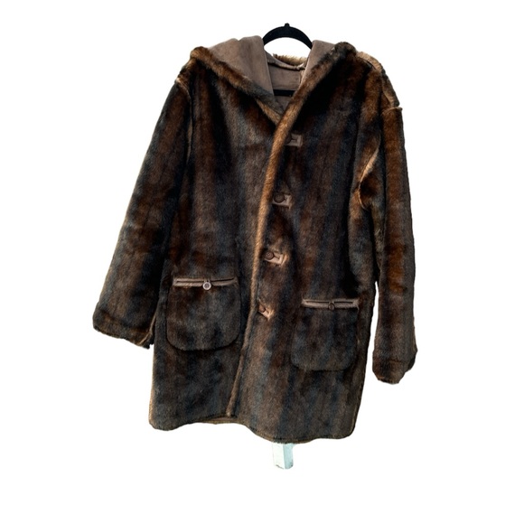 JONES NEW YORK Brown Reversible Faux Fur And Suede Women’s Coat Barley Worn Lg. - Picture 6 of 9